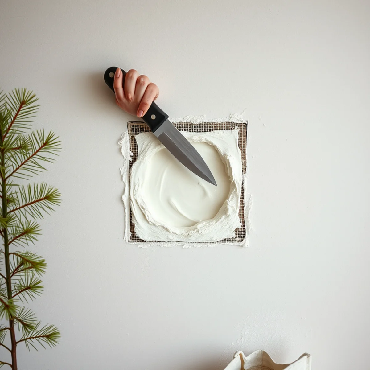 Applying joint compound over a drywall patch during a home repair