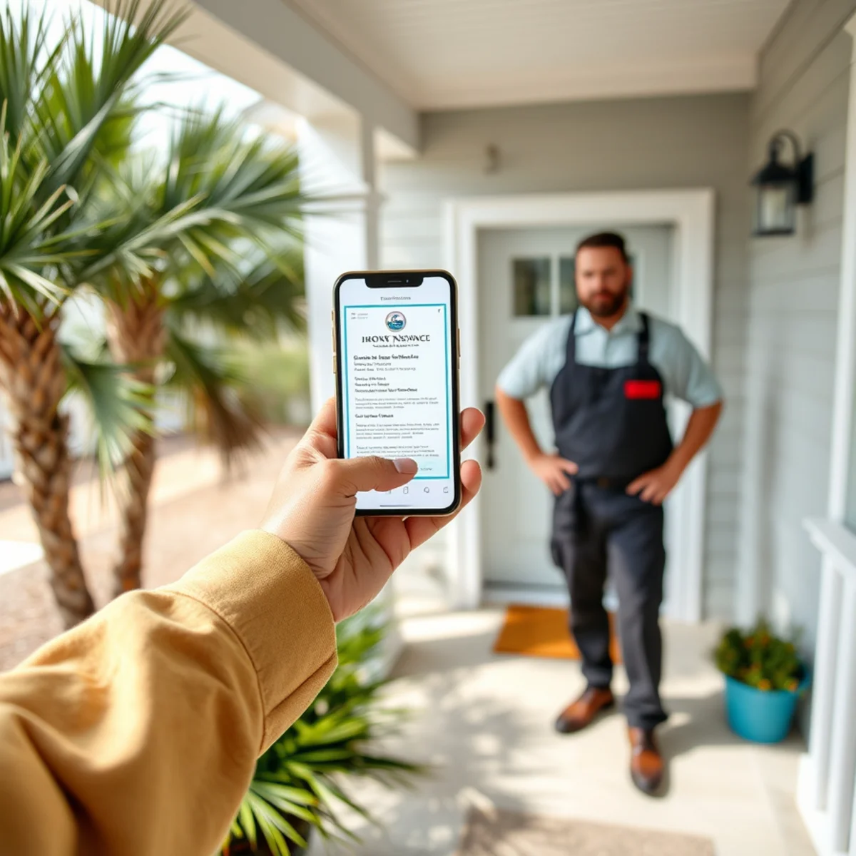 Handyman showing proof of license and insurance to a homeowner in Santa Rosa Beach