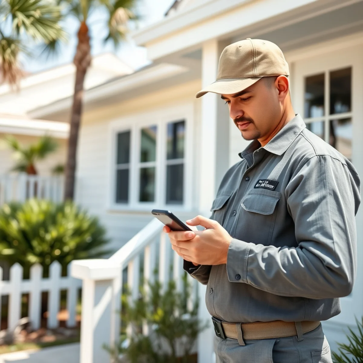 Handyman checking a schedule to prioritize a vacation-rental turnover on 30A