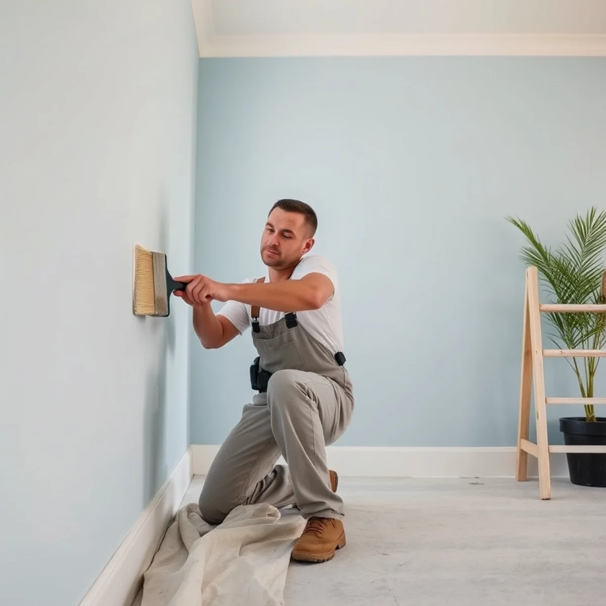 Painter cutting a clean line while repainting a coastal home interior in Santa Rosa Beach
