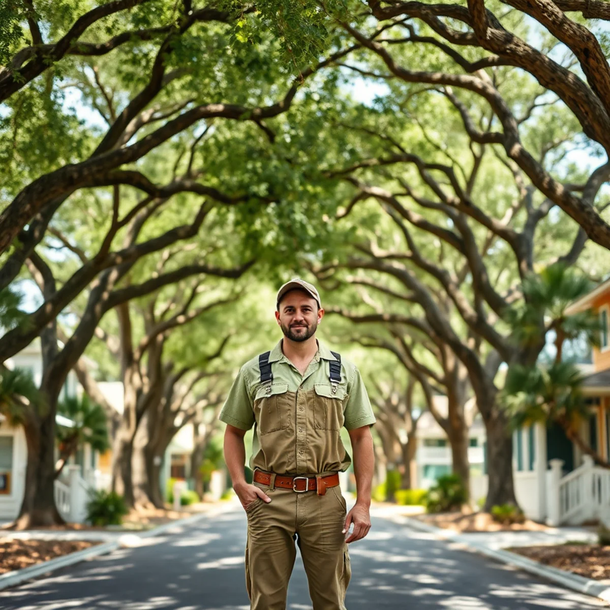 Live-oak canopy road over a coastal street in Seagrove Beach, Florida